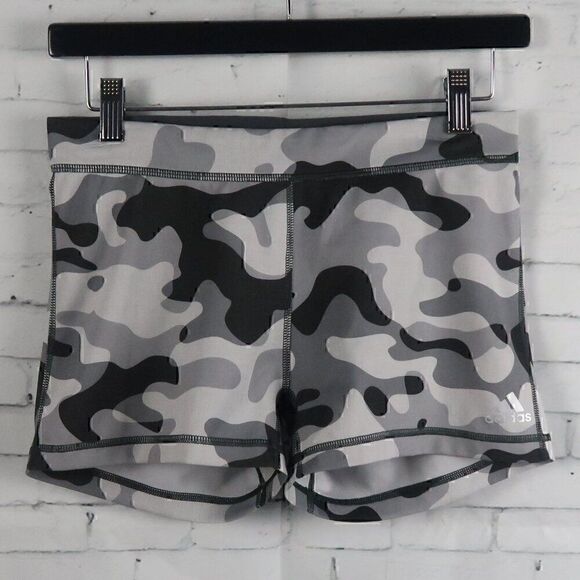 ADIDAS GREY & BLACK CAMO TECHFIT CLIMALITE WORKOUT GYM BOOTY SHORTS SIZE MEDIUM - Picture 1 of 5